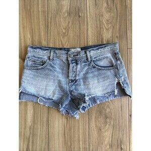 Free People Distressed Cutoff Denim Jean Shorts Women's Size 28 Button Fly Torn